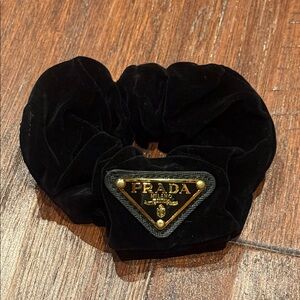 Luxurious Black Velvet Hair Scrunchie with Gold Accent